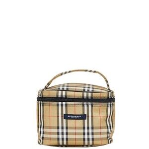 Burberry Nova Check Pouch Vanity Bag Beige Tan Black Nylon